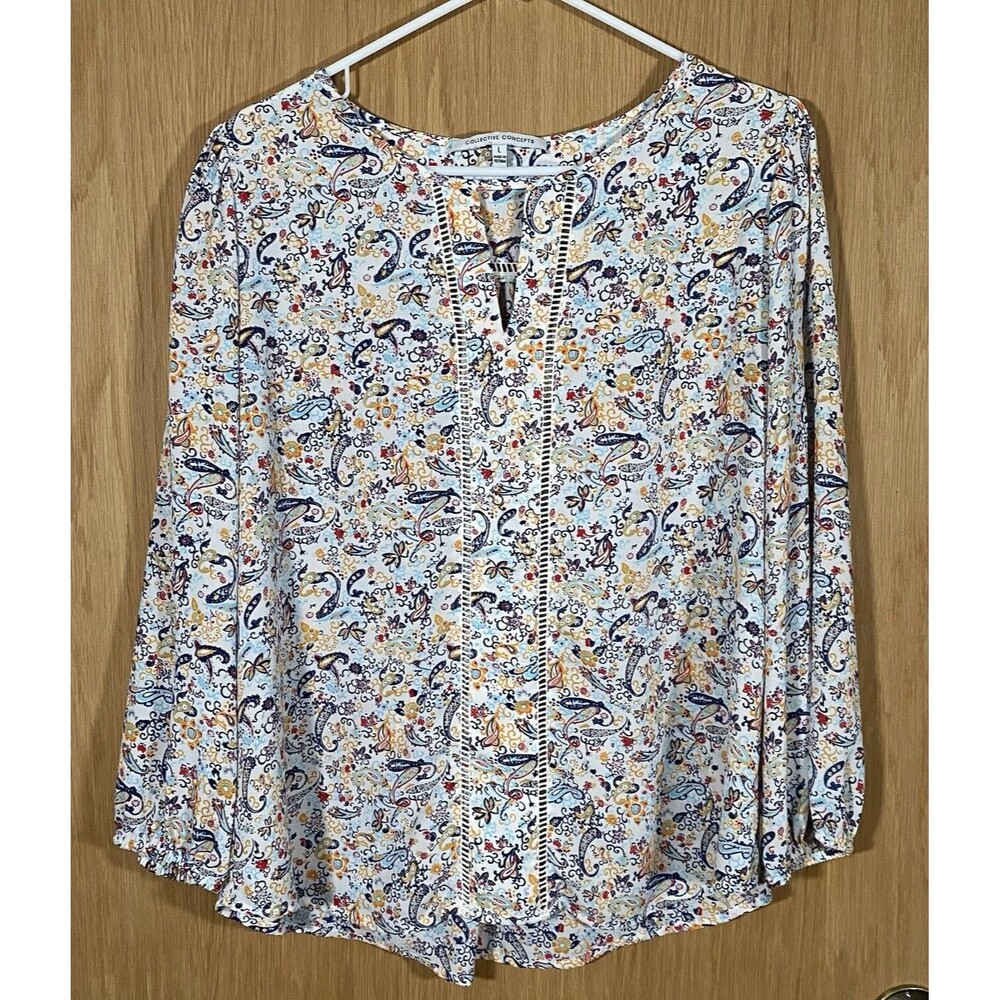Collective Concepts Women's Sz Lg Blouse Paisley Coastal Casual Beachy Flowy